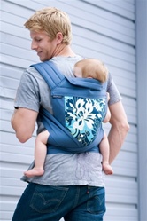 BabyHawk Mei Tai Baby Carrier - Navy Wildflowers on Steely Blue Straps